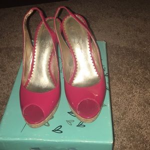 Red Patent, cork, sling backs